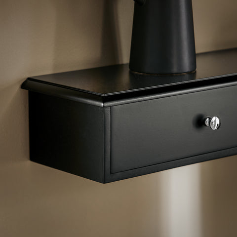 SoBuy FRG43-L-SCH wandkast, badkamerkast, hangrek, wandgarderobe met 2 laden, hangkast, zwart, 93 x 10 x 15 cm
