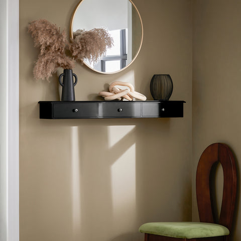 SoBuy FRG43-L-SCH wandkast, badkamerkast, hangrek, wandgarderobe met 2 laden, hangkast, zwart, 93 x 10 x 15 cm