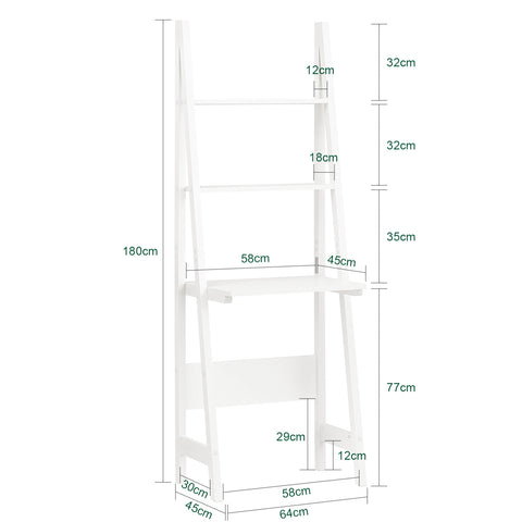 SoBuy FRG60-W Moderne Boekenkasten met Bureau - Tafel Bureau Bibliotheek Ladderplank