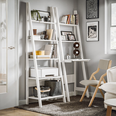 SoBuy FRG60-W Moderne Boekenkasten met Bureau - Tafel Bureau Bibliotheek Ladderplank