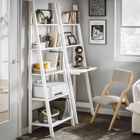 SoBuy FRG60-W Moderne Boekenkasten met Bureau - Tafel Bureau Bibliotheek Ladderplank