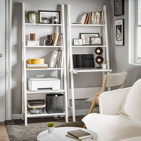 SoBuy FRG60-W Moderne Boekenkasten met Bureau - Tafel Bureau Bibliotheek Ladderplank