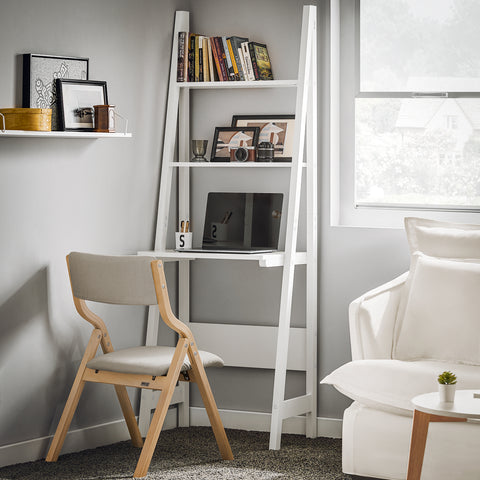 SoBuy FRG60-W Moderne Boekenkasten met Bureau - Tafel Bureau Bibliotheek Ladderplank