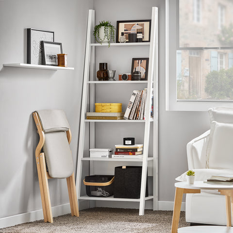 SoBuy FRG61-W Moderne Boekenkastset Ladderplank Wandplank Badkamer Plank - 5 planken - Wit