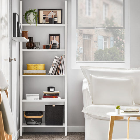 SoBuy FRG61-W Moderne Boekenkastset Ladderplank Wandplank Badkamer Plank - 5 planken - Wit
