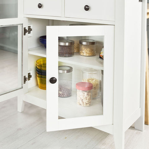 SoBuy FSB05-W Keukenkast Landelijk Deuren Dressoir Buffetkas met 2 Lades en 2 Glazen Deuren