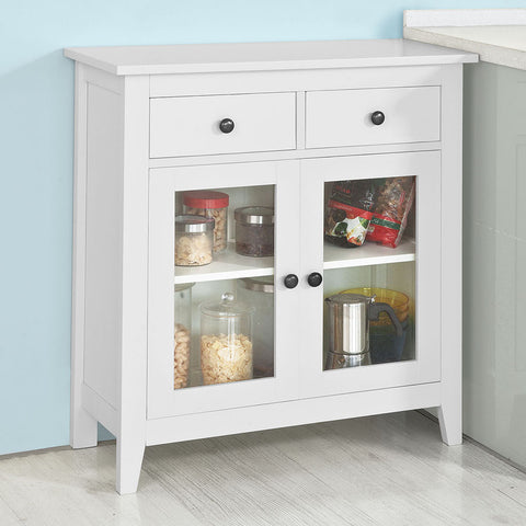 SoBuy FSB05-W Keukenkast Landelijk Deuren Dressoir Buffetkas met 2 Lades en 2 Glazen Deuren