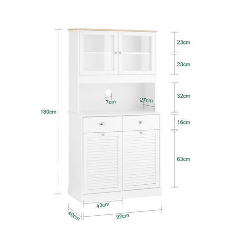 SoBuy FSB101-W Keukendressoir, opbergkast, keukenkast, meerdere vakken, dressoir voor eetkamer met 3 deuren, 2 laden