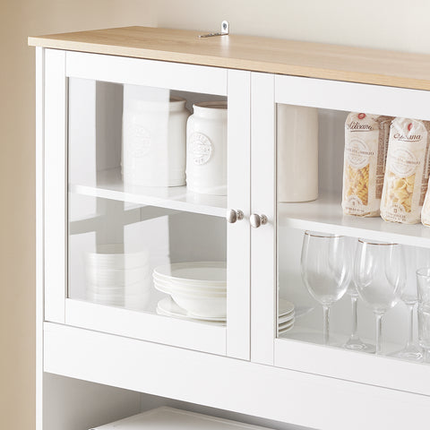 SoBuy FSB101-W Keukendressoir, opbergkast, keukenkast, meerdere vakken, dressoir voor eetkamer met 3 deuren, 2 laden