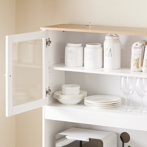 SoBuy FSB101-W Keukendressoir, opbergkast, keukenkast, meerdere vakken, dressoir voor eetkamer met 3 deuren, 2 laden