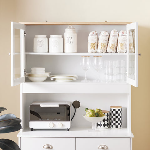 SoBuy FSB101-W Keukendressoir, opbergkast, keukenkast, meerdere vakken, dressoir voor eetkamer met 3 deuren, 2 laden