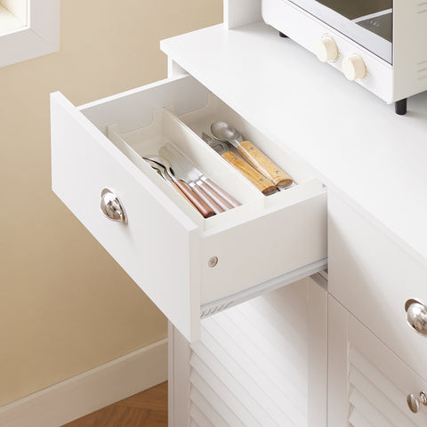 SoBuy FSB101-W Keukendressoir, opbergkast, keukenkast, meerdere vakken, dressoir voor eetkamer met 3 deuren, 2 laden