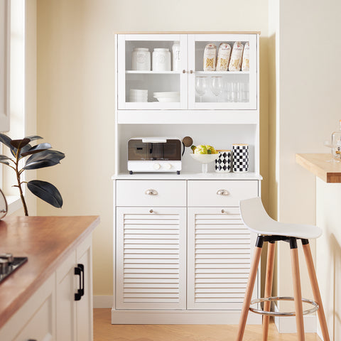 SoBuy FSB101-W Keukendressoir, opbergkast, keukenkast, meerdere vakken, dressoir voor eetkamer met 3 deuren, 2 laden