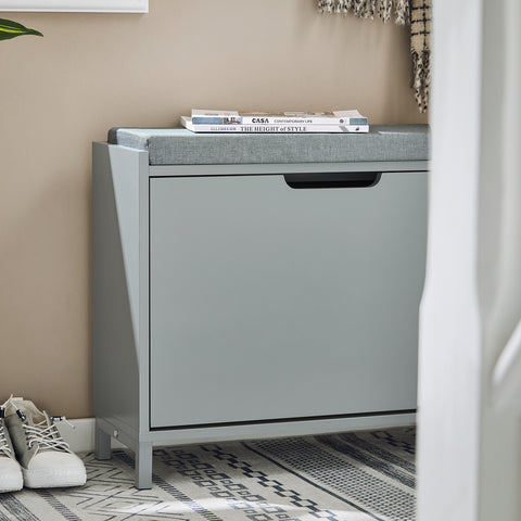 SoBuy FSR151-K-HG Schoenenbank, schoenenkast, halmeubel, kist met 1 klep en 1 kussen, grijs, 60 x 24 x 52 cm (l x d x h)