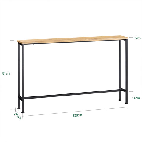 SoBuy FSB19-L-E Consoletafel, bijzettafel, bankpunt, haltafel, frame en 4 poten van ijzer, L 120 cm x D 20 cm x H 80 cm