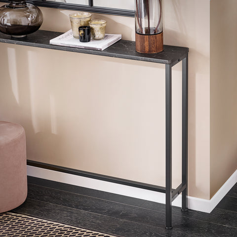 SoBuy FSB19-XL-SCH Consoletafel, bijzettafel, bankpunt, haltafel, frame en 4 poten van ijzer, 120 x 20 x 80 cm, zwart