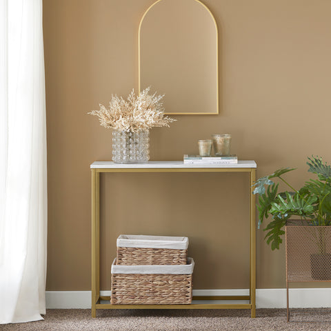 SoBuy FSB29-G Consoletafel met Gouden Metalen Frame Hal Tafel Decoratieve Tafel