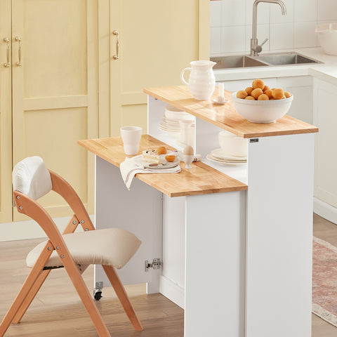 SoBuy FSB36-WN dressoir met schuifdeuren keukeneiland met uitbreidbaar werkblad keukenkast highboard commode kast wit