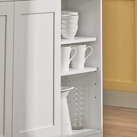 SoBuy FSB36-WN dressoir met schuifdeuren keukeneiland met uitbreidbaar werkblad keukenkast highboard commode kast wit