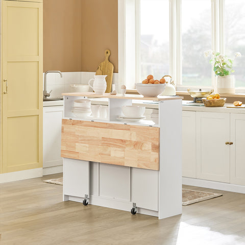 SoBuy FSB36-WN dressoir met schuifdeuren keukeneiland met uitbreidbaar werkblad keukenkast highboard commode kast wit