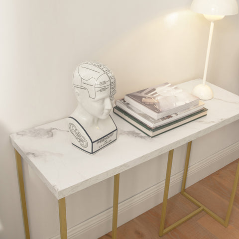 SoBuy FSB58-G Consoletafel Bijzettafel Bijzettafel Marmereffect Haltafel Hoogwaardig ijzeren frame