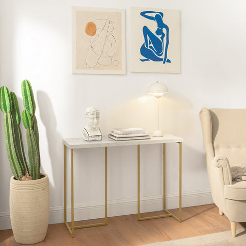 SoBuy FSB58-G Consoletafel Bijzettafel Bijzettafel Marmereffect Haltafel Hoogwaardig ijzeren frame