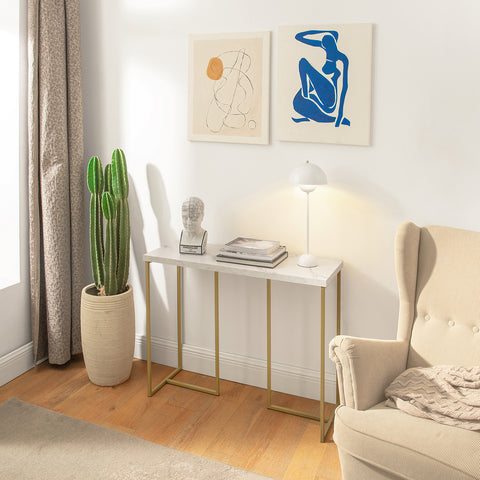 SoBuy FSB58-G Consoletafel Bijzettafel Bijzettafel Marmereffect Haltafel Hoogwaardig ijzeren frame