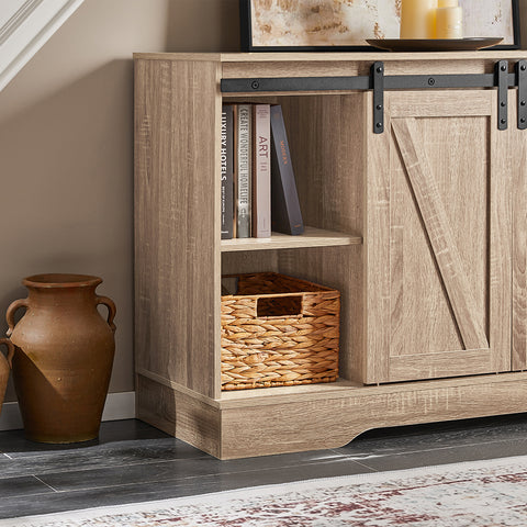 SoBuy FSB60-E Meuble Bas Placard de Rangement Commode avec Porte de Grange Coulissante Armoire à Chaussures Commode à Chaussures