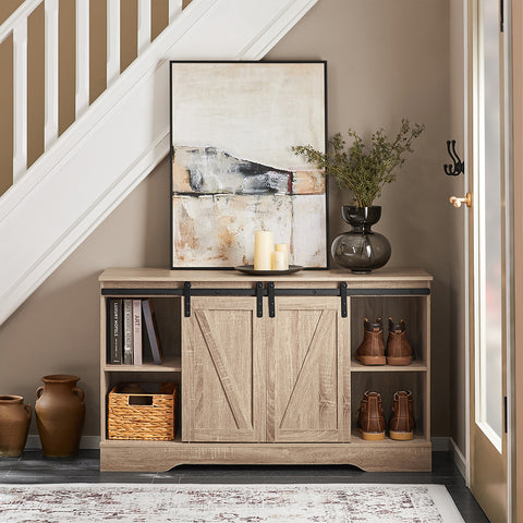 SoBuy FSB60-E Meuble Bas Placard de Rangement Commode avec Porte de Grange Coulissante Armoire à Chaussures Commode à Chaussures