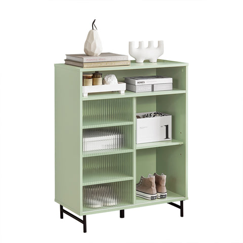 SoBuy FSB61-GR Gangkast, Schoenenkast, Opbergkast, Bijzetkast, Dressoir met Glazen Schuifdeur, Schoenenkist, Zijkast