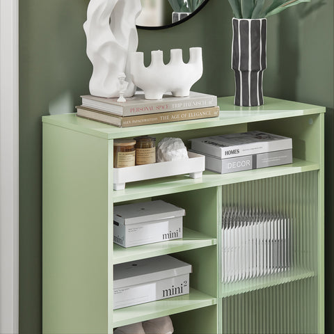 SoBuy FSB61-GR Gangkast, Schoenenkast, Opbergkast, Bijzetkast, Dressoir met Glazen Schuifdeur, Schoenenkist, Zijkast