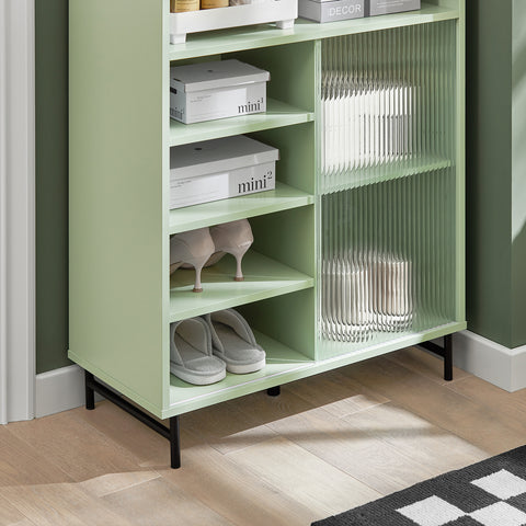 SoBuy FSB61-GR Gangkast, Schoenenkast, Opbergkast, Bijzetkast, Dressoir met Glazen Schuifdeur, Schoenenkist, Zijkast