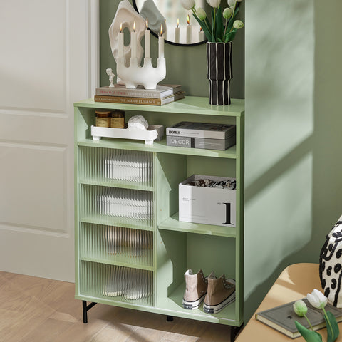 SoBuy FSB61-GR Gangkast, Schoenenkast, Opbergkast, Bijzetkast, Dressoir met Glazen Schuifdeur, Schoenenkist, Zijkast