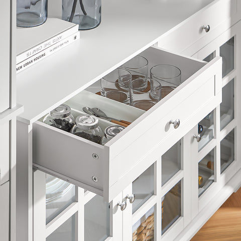 SoBuy FSB77-W Keukenkast, Dressoir, Buffet, Buffetkast, Keukeneiland, Keukenrek, Bijzetkast, Zijkant, 3 Glazen Deuren, 2 Laden