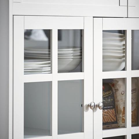 SoBuy FSB77-W Keukenkast, Dressoir, Buffet, Buffetkast, Keukeneiland, Keukenrek, Bijzetkast, Zijkant, 3 Glazen Deuren, 2 Laden