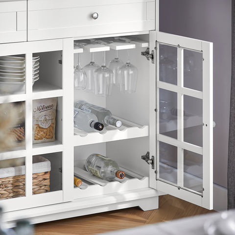 SoBuy FSB77-W Keukenkast, Dressoir, Buffet, Buffetkast, Keukeneiland, Keukenrek, Bijzetkast, Zijkant, 3 Glazen Deuren, 2 Laden