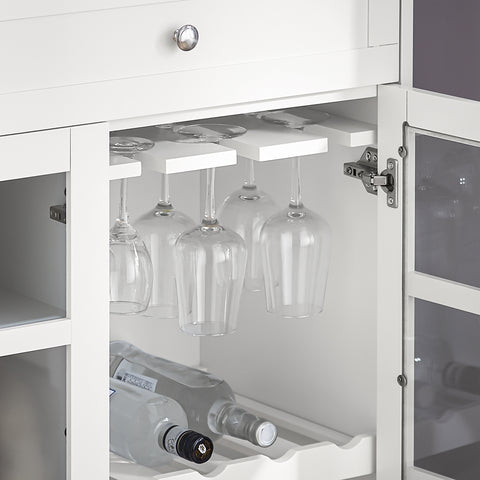SoBuy FSB77-W Keukenkast, Dressoir, Buffet, Buffetkast, Keukeneiland, Keukenrek, Bijzetkast, Zijkant, 3 Glazen Deuren, 2 Laden