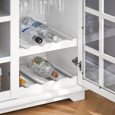 SoBuy FSB77-W Keukenkast, Dressoir, Buffet, Buffetkast, Keukeneiland, Keukenrek, Bijzetkast, Zijkant, 3 Glazen Deuren, 2 Laden