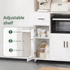 SoBuy FSB78-W Witte Keukentrolley op Wielen – Magnetronkast met Kabelmanagement, 1 Lade, Glazen Deur en Verstelbare Planken, 88,5×40×89 cm