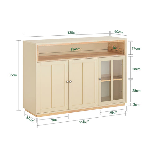 SoBuy FSB81-MI Keukeneiland, Keukenkast, Keukenrek, Keuken Werktafel, Buffetkast, Dressoir met 2 Glazen Deuren, 2 Laden, 1 Compartiment