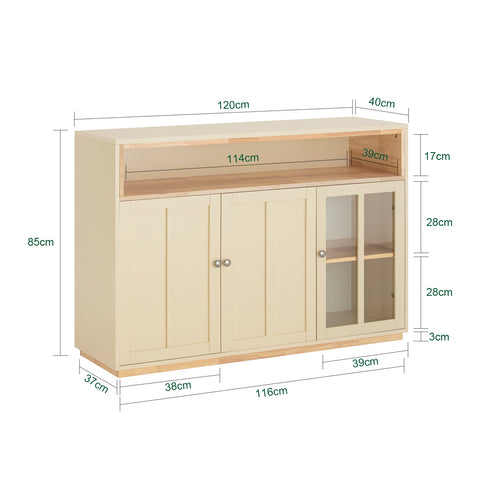 SoBuy FSB80-MI Keukenkast, Dressoir, Commode, Keuken Opbergkast, Centraal Keukeneiland met 3 Deuren, Entreekast, Inkomhal Kast