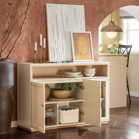 SoBuy FSB80-MI Keukenkast, Dressoir, Commode, Keuken Opbergkast, Centraal Keukeneiland met 3 Deuren, Entreekast, Inkomhal Kast