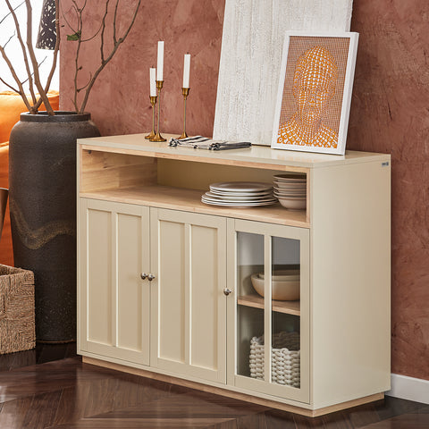 SoBuy FSB80-MI Keukenkast, Dressoir, Commode, Keuken Opbergkast, Centraal Keukeneiland met 3 Deuren, Entreekast, Inkomhal Kast