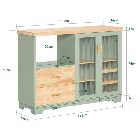 SoBuy FSB81-GR Keukeneiland, Keukenkast, Keukenrek, Keuken Werktafel, Buffetkast, Dressoir met 2 Glazen Deuren, 2 Laden, 1 Compartiment