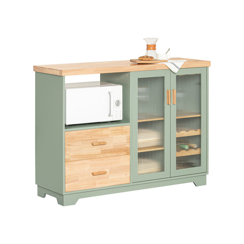 SoBuy FSB81-GR Keukeneiland, Keukenkast, Keukenrek, Keuken Werktafel, Buffetkast, Dressoir met 2 Glazen Deuren, 2 Laden, 1 Compartiment