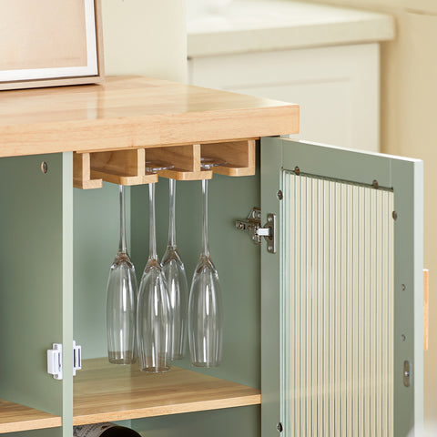 SoBuy FSB81-GR Keukeneiland, Keukenkast, Keukenrek, Keuken Werktafel, Buffetkast, Dressoir met 2 Glazen Deuren, 2 Laden, 1 Compartiment