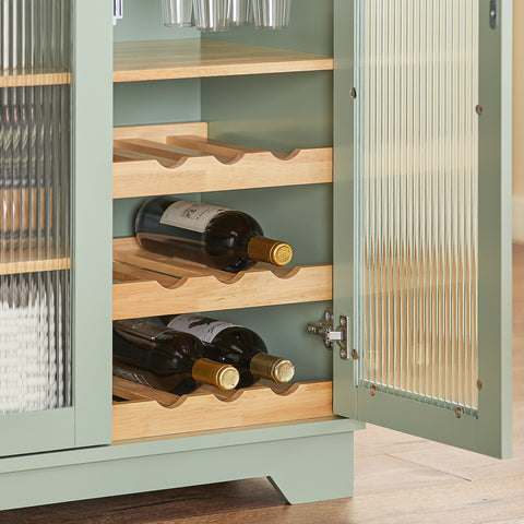 SoBuy FSB81-GR Keukeneiland, Keukenkast, Keukenrek, Keuken Werktafel, Buffetkast, Dressoir met 2 Glazen Deuren, 2 Laden, 1 Compartiment