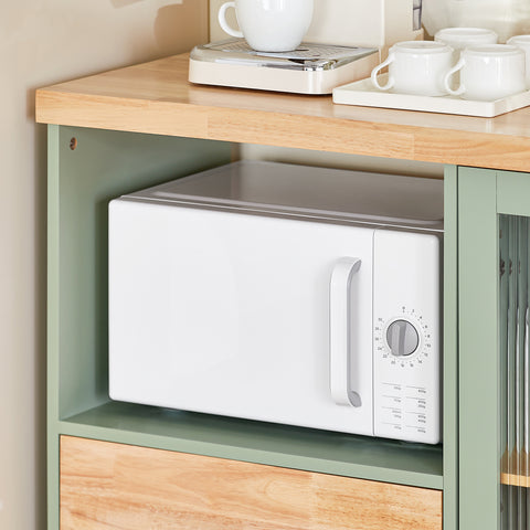 SoBuy FSB81-GR Keukeneiland, Keukenkast, Keukenrek, Keuken Werktafel, Buffetkast, Dressoir met 2 Glazen Deuren, 2 Laden, 1 Compartiment