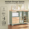 SoBuy FSB81-GR Groene Buffetkast met Massief Houten Blad – Magnetronruimte, 2 Lades, Glazen Deuren en Wijnrek, 120×40×90 cm