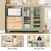 SoBuy FSB81-GR Groene Buffetkast met Massief Houten Blad – Magnetronruimte, 2 Lades, Glazen Deuren en Wijnrek, 120×40×90 cm